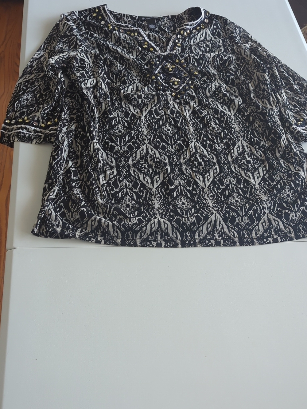 INC International Concepts Black and White Stud-Accent Tunic